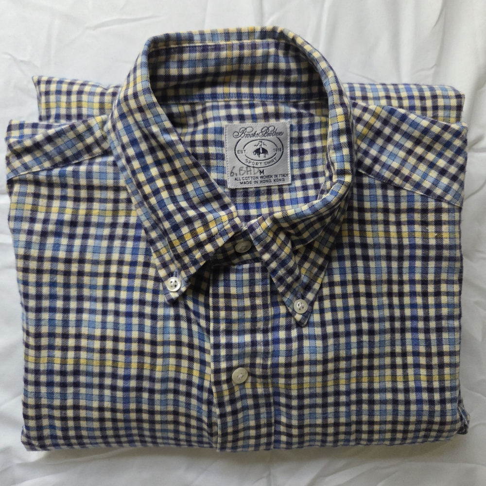 Brooks Brothers Blue and Yellow Plaid Men's Shirt